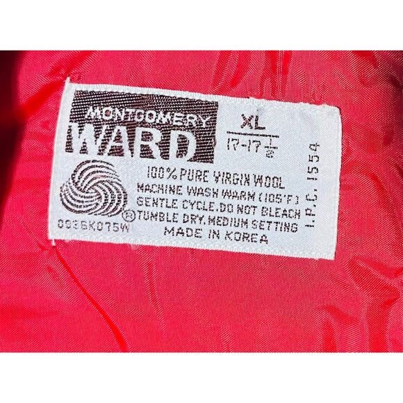 Vintage Montgomery Ward Men's Red Plaid Pure Wool Button Up Shirt XL 17/17.5 - Picture 8 of 8